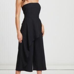Calli Strapless Black Overlay Cropped Wide Leg Jumpsuit Size 6​